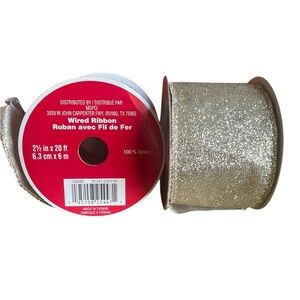 Celebrate It 2.5" x 20ft. Champagne Glitter Wired Shimmer Ribbon-set of 2